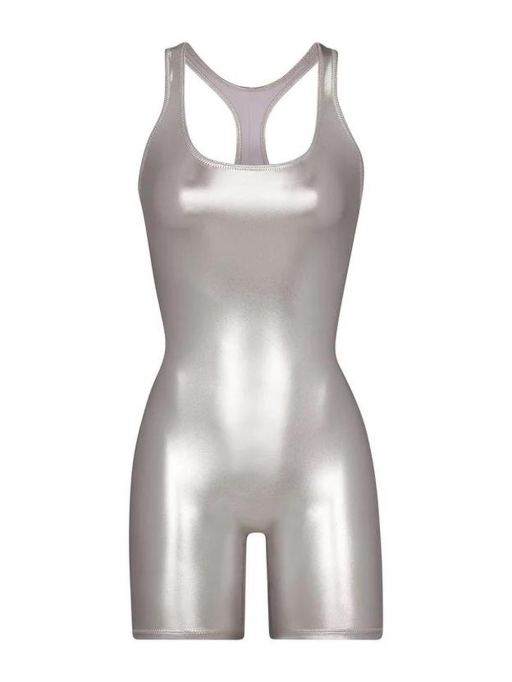 SKIMS Metallic Silver Racerback Jumpsuit Romper